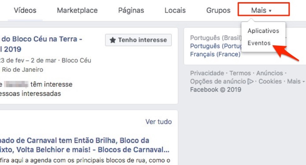 By filtering results by events in a search for Carnival blocks on Facebook Photo: Reproduo / Marvin Costa