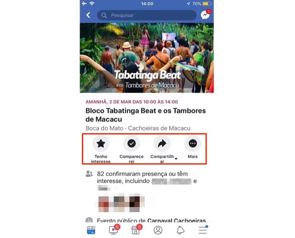 When to use options for an event on the Facebook iOS app Photo: Playback / Marvin Costa