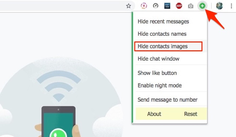 When to hide pictures of contacts and groups in WhatsApp Web with exnteso WA Web Plus Photo: Playback / Marvin Costa