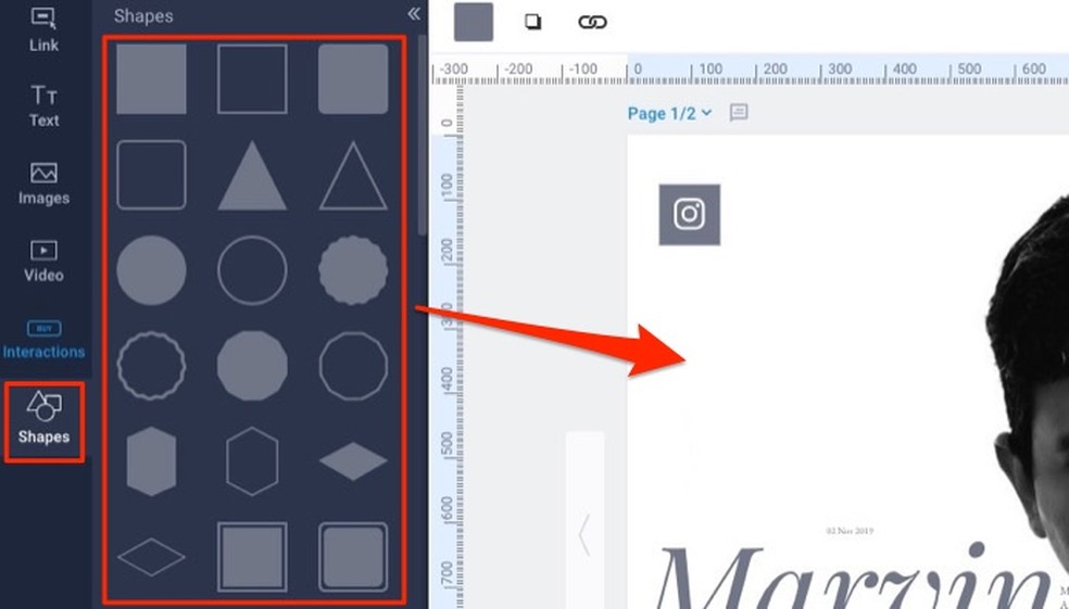 Add drawing forms to an online service photo album Flipsnack Photo: Reproduction / Marvin Costa