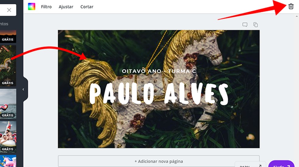 Drag Canva images to your design and use the trash can button to remove Foto: Reproduo / Paulo Alves