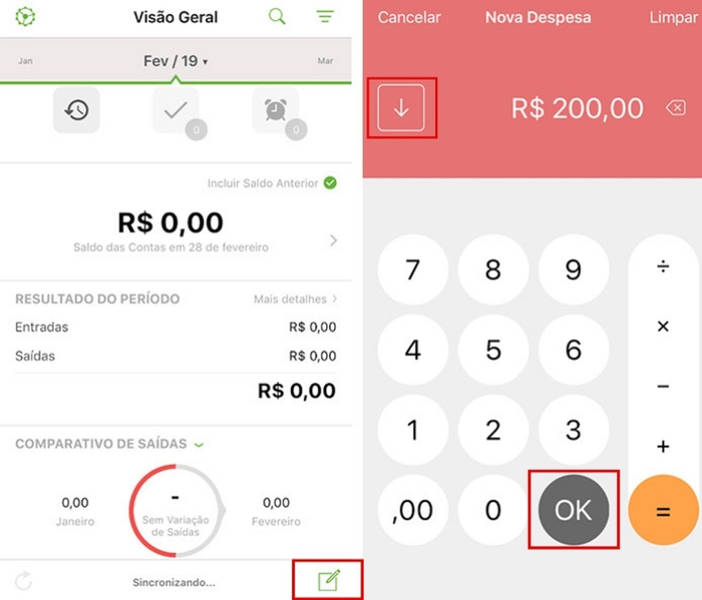 On the home screen, there is a shortcut to enter income, expenses and transfers. Photo: Reproduction / Amanda de Almeida