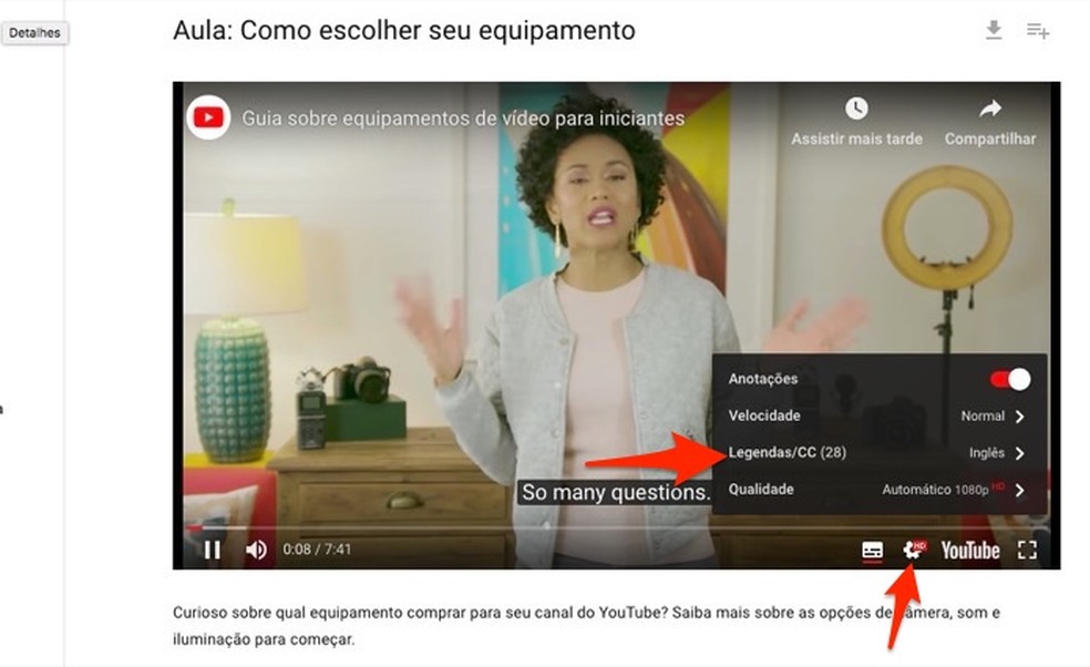 When to check subtitle options for a YouTube Creators video tutorial tutorial Photo: Playback / Marvin Costa