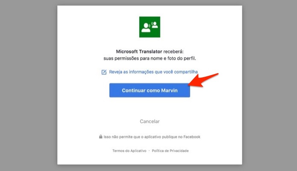 By signing in to Microsoft Translator using a Facebook account Photo: Reproduo / Marvin Costa