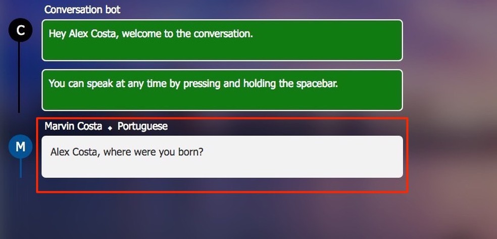 Message automatically translated in a Microsoft Translator chat. Photo: Reproduo / Marvin Costa