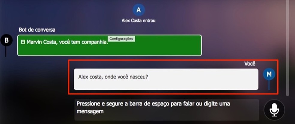 Portuguese message to be simultaneously translated to participants in a Microsoft Translator conversation Photo: Reproduction / Marvin Costa