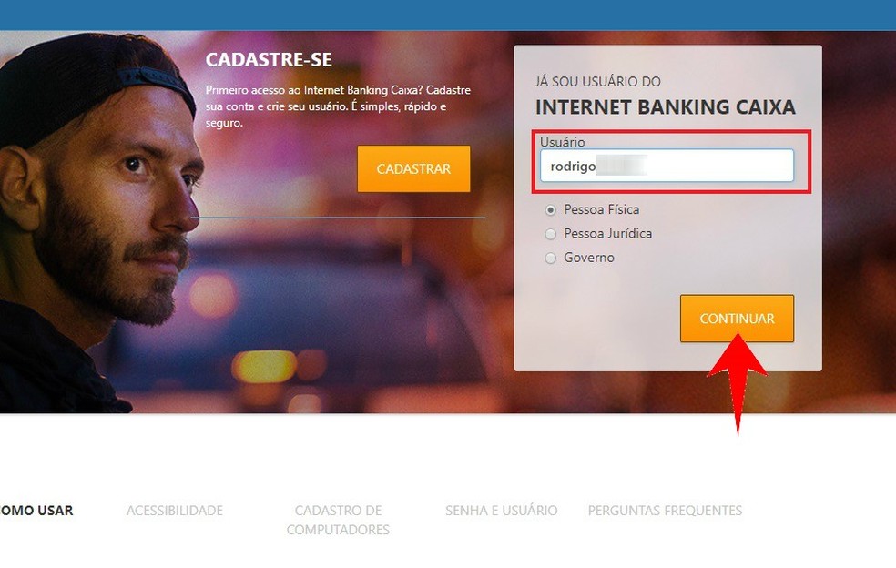 Accessing an Internet Banking account from Caixa Foto: Reproduo / Rodrigo Fernandes