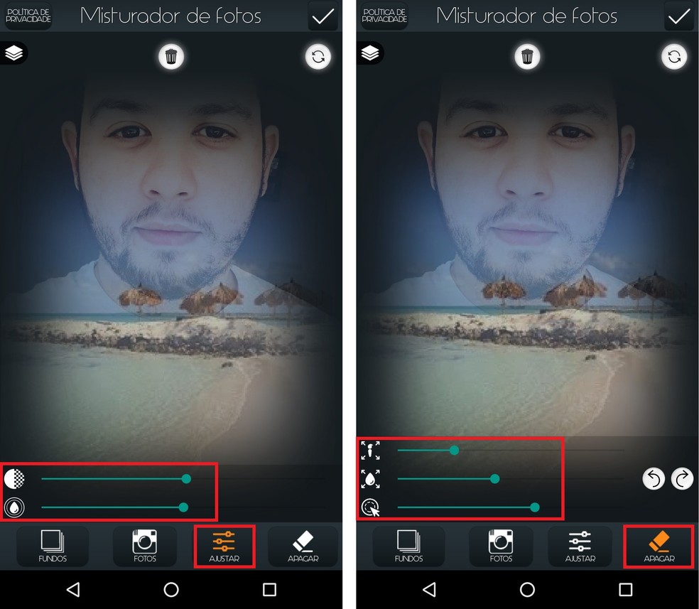 Adjust double exposure transparency levels in Photo Blender / Mixer Photo: Reproduction / Rodrigo Fernandes