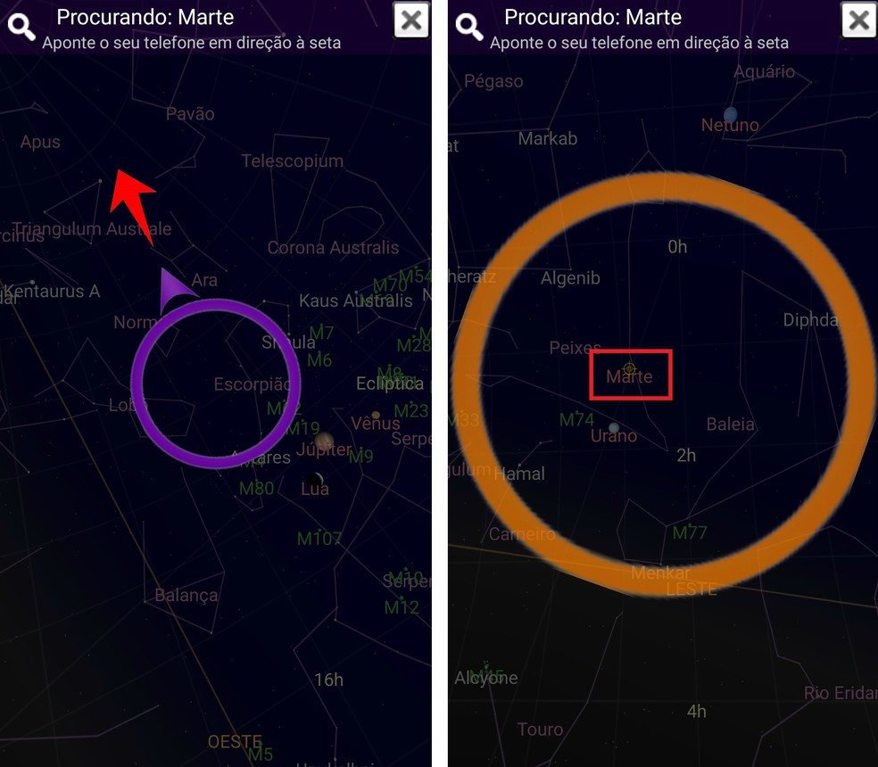 Find the exact direction of a star in space with the Sky Map app Photo: Reproduction / Rodrigo Fernandes