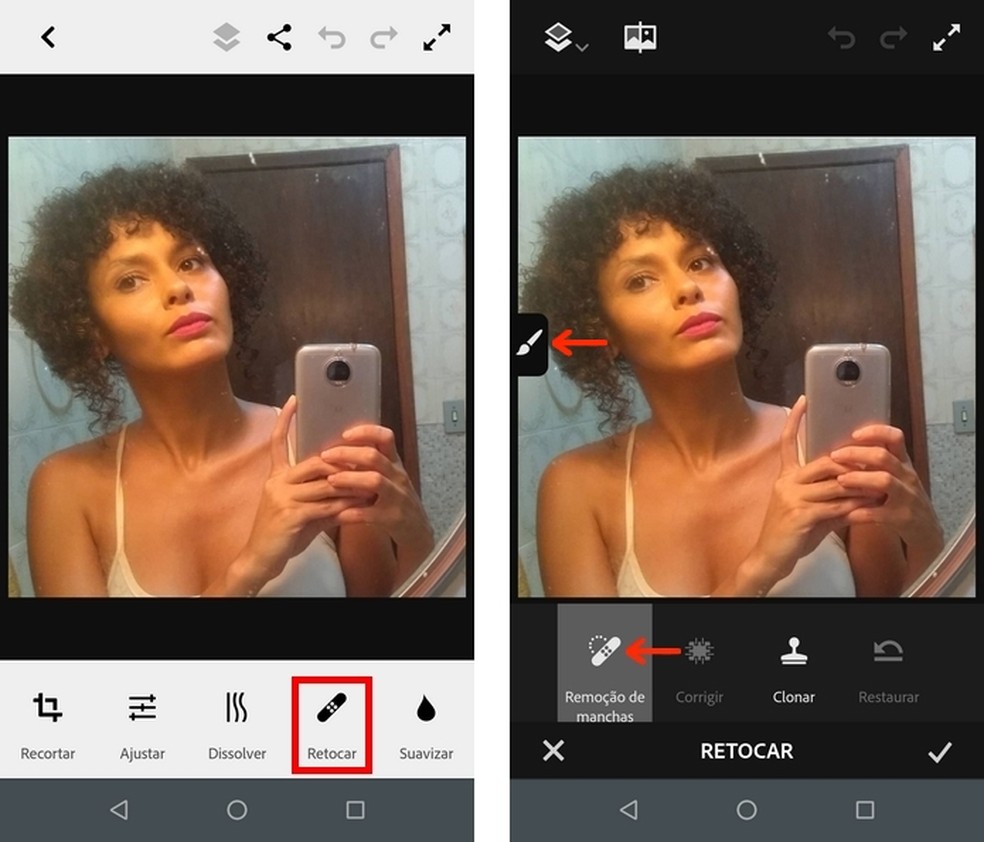 Select the Spot Removal Tool from Photoshop's "Touch Up" menu Photo Fix: Playback / Raquel Freire