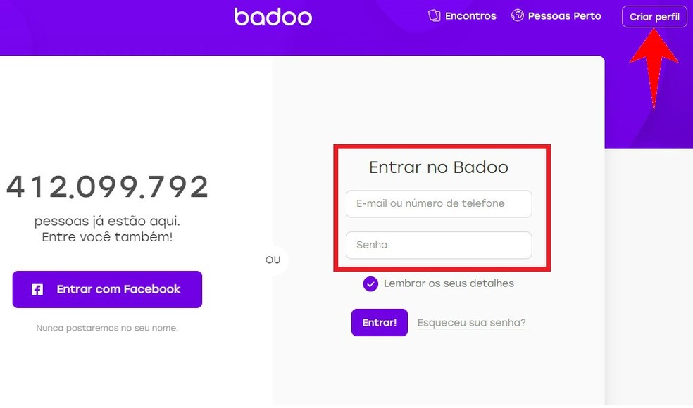 Creating a new Badoo account from your computer Photo: Reproduction / Rodrigo Fernandes