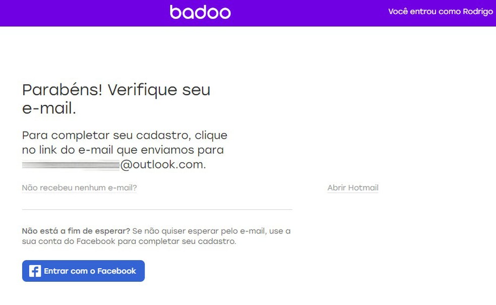 Confirm your registration on Badoo by e-mail Photo: Reproduction / Rodrigo Fernandes