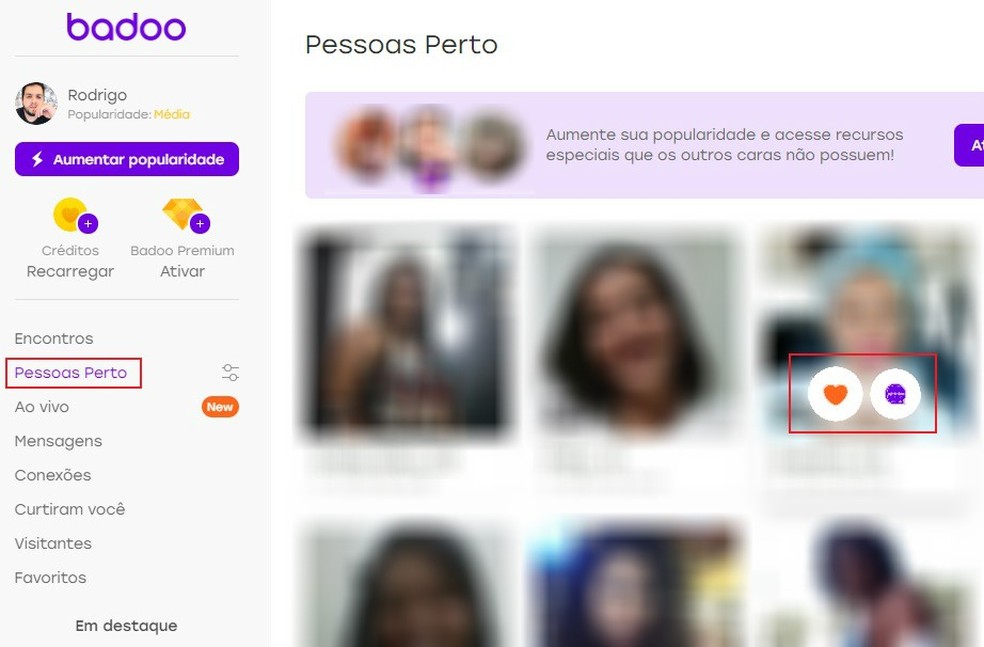 Badoo website shows interesting people near the user Photo: Reproduction / Rodrigo Fernandes