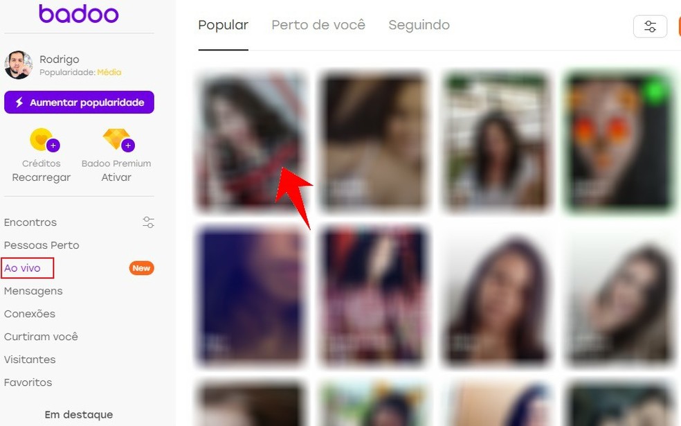 Badoo website shows live broadcasts from users Photo: Reproduction / Rodrigo Fernandes
