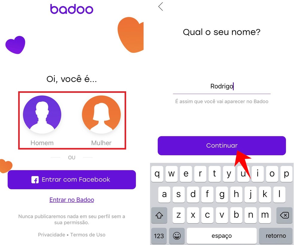 Creating a new Badoo account by mobile Photo: Reproduo / Rodrigo Fernandes