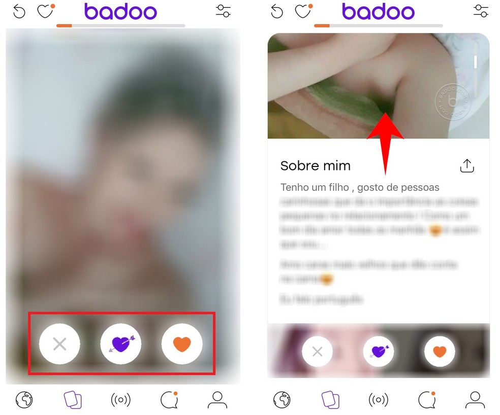 Evaluate Badoo suitors by mobile by approving or rejecting their profile Photo: Reproduo / Rodrigo Fernandes