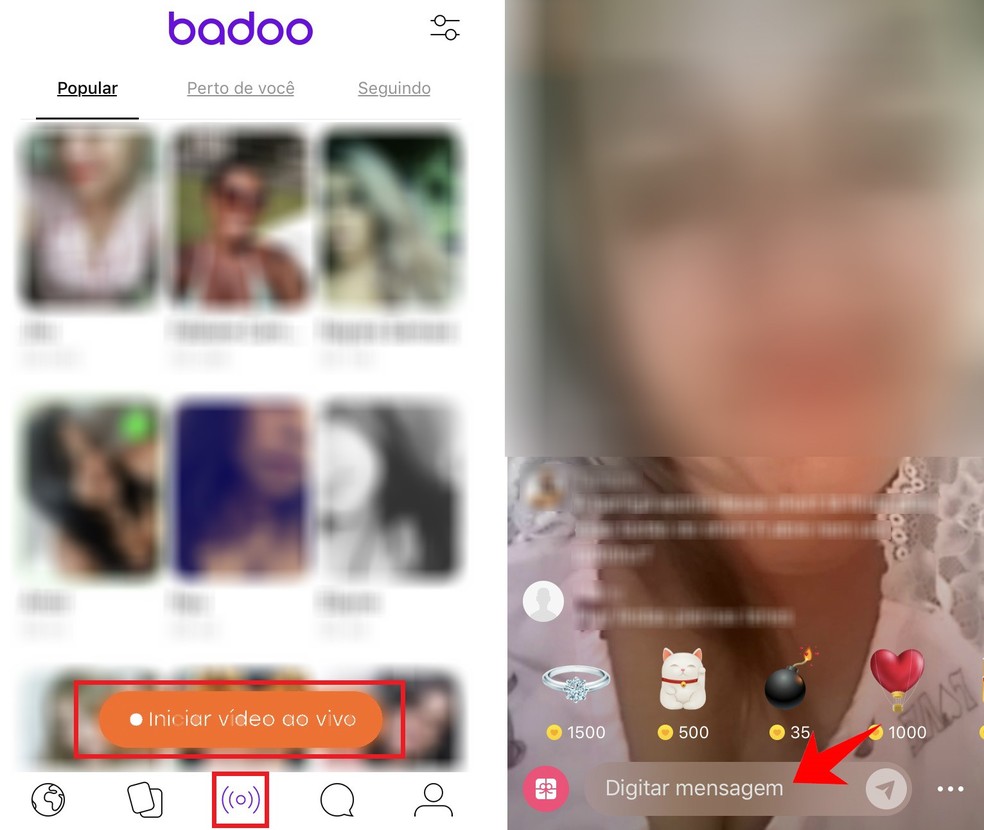 Badoo has live streams and allows interaction with users Photo: Reproduction / Rodrigo Fernandes