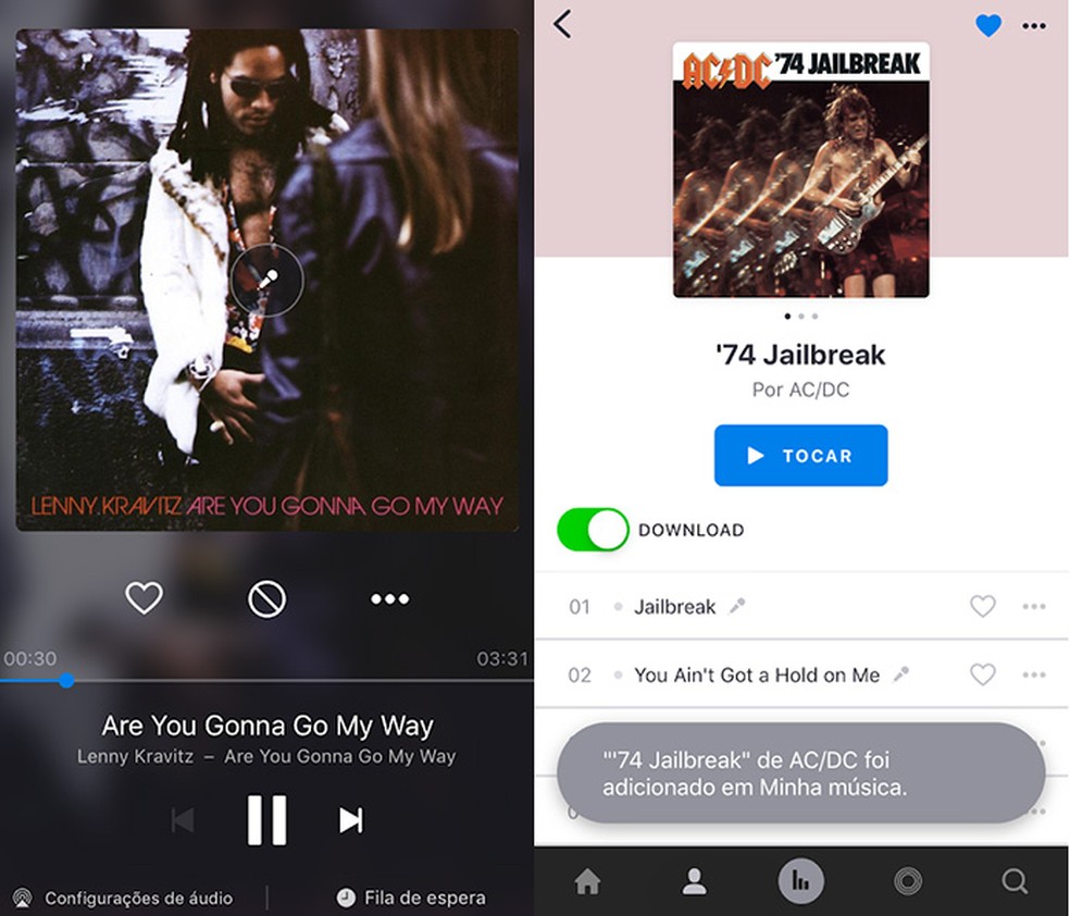 Deezer has a simple and easy to navigate interface, besides the Flow feature, which helps to discover new artists. Photo: Reproduction / Amanda de Almeida