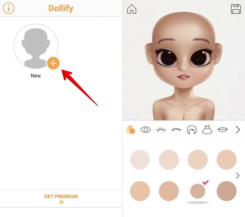 Create a new design and select skin color on Dollify Photo: Reproduction / Helito Beggiora