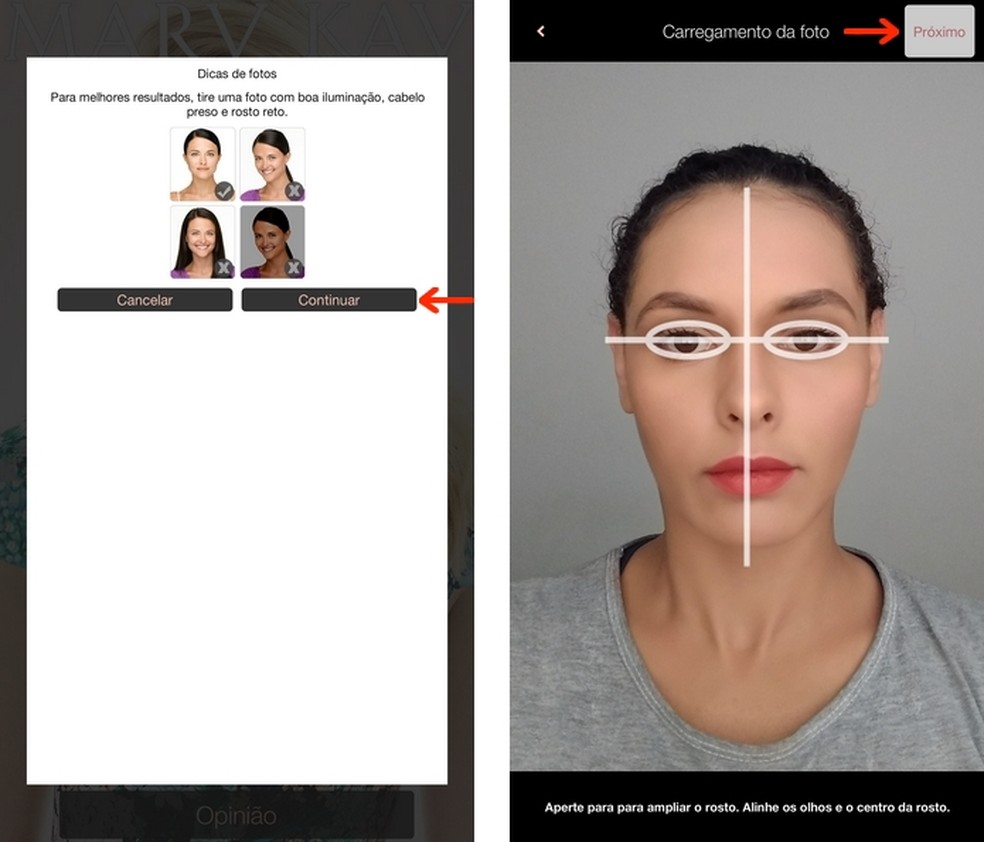 Alignment of face characteristics in photo uploaded to Mary Kay app Photo: Reproduction / Raquel Freire