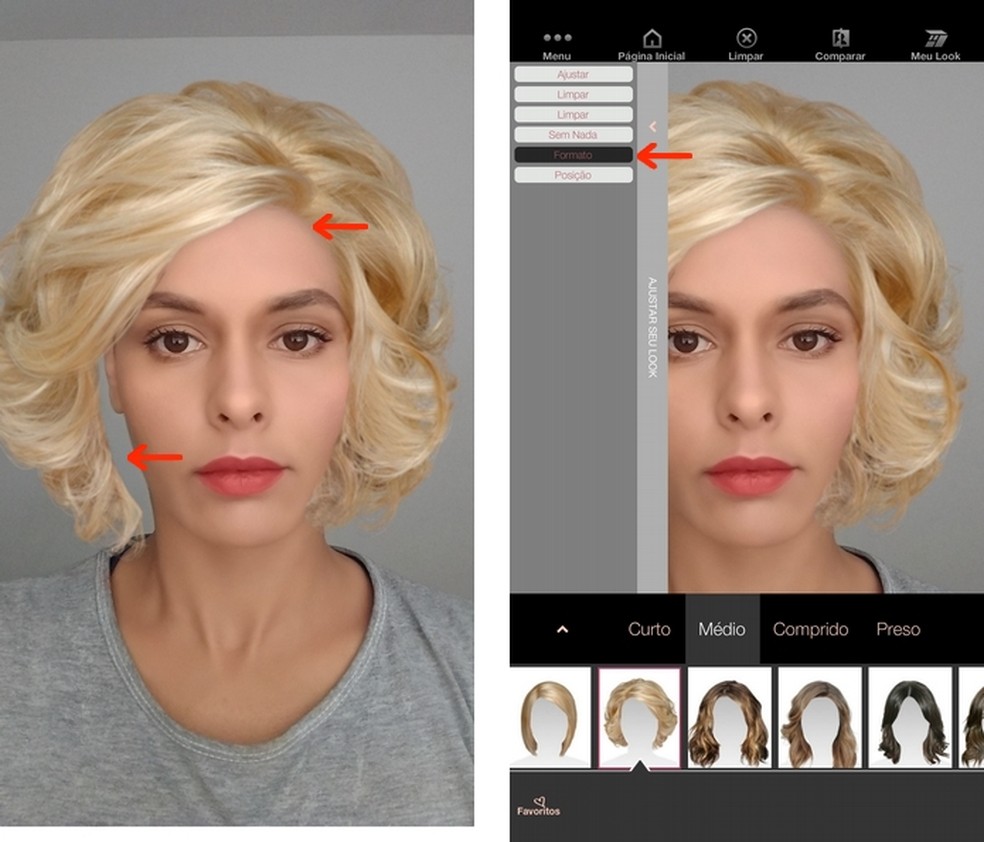 Virtual Hair Position Adjustment in Mary Kay Virtual Makeover app Photo: Reproduction / Raquel Freire
