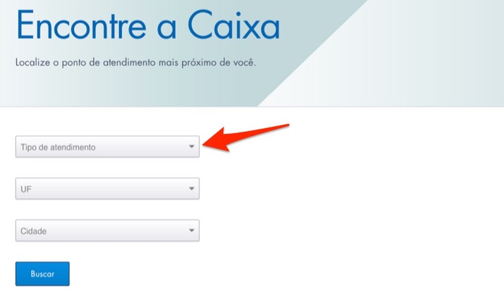 When choosing a service type when searching for service points on the Caixa Econmica Federal website Photo: Reproduo / Marvin Costa