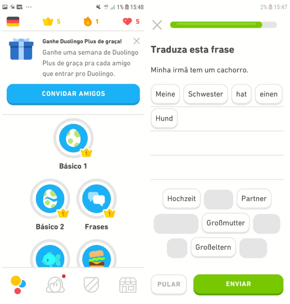 Duolingo allows you to participate in competitions and learn with translations Photo: Reproduo / Daniel Dutra