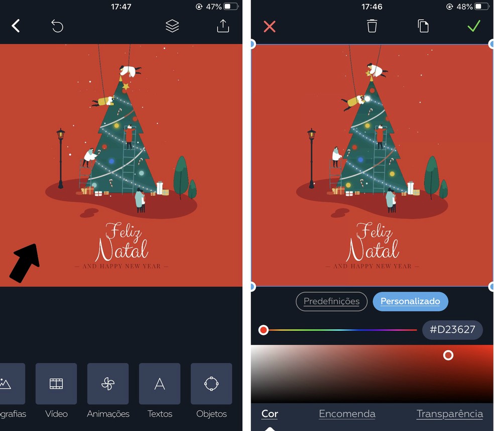 Crello allows changing the background color of the Christmas card layout Photo: Reproduo / Rodrigo Fernandes