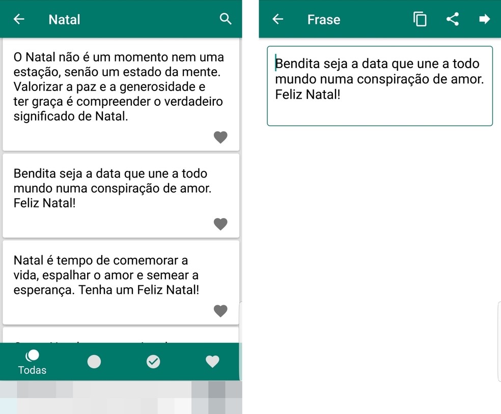 The Status Messages and Phrases app has multiple Christmas message options for WhatsApp Photo: Reproduo / Joo Vitor Figueira
