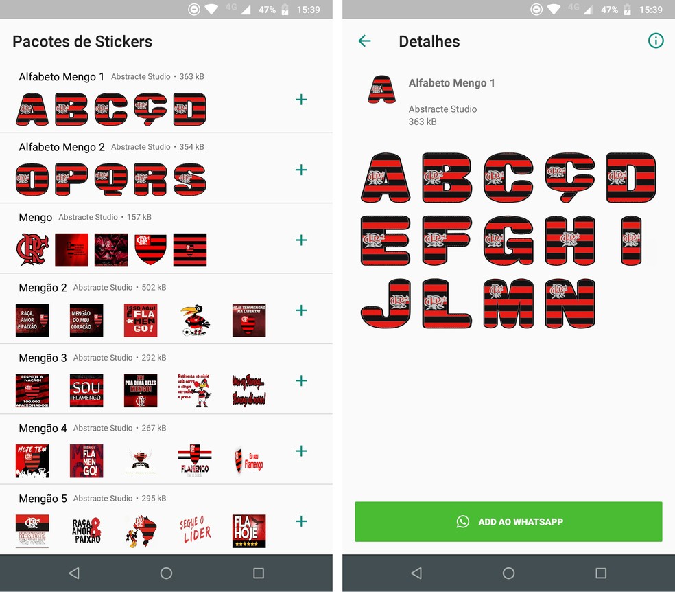 Flamengo Stickers offers alphabet stickers in the team colors Photo: Reproduo / Rodrigo Fernandes