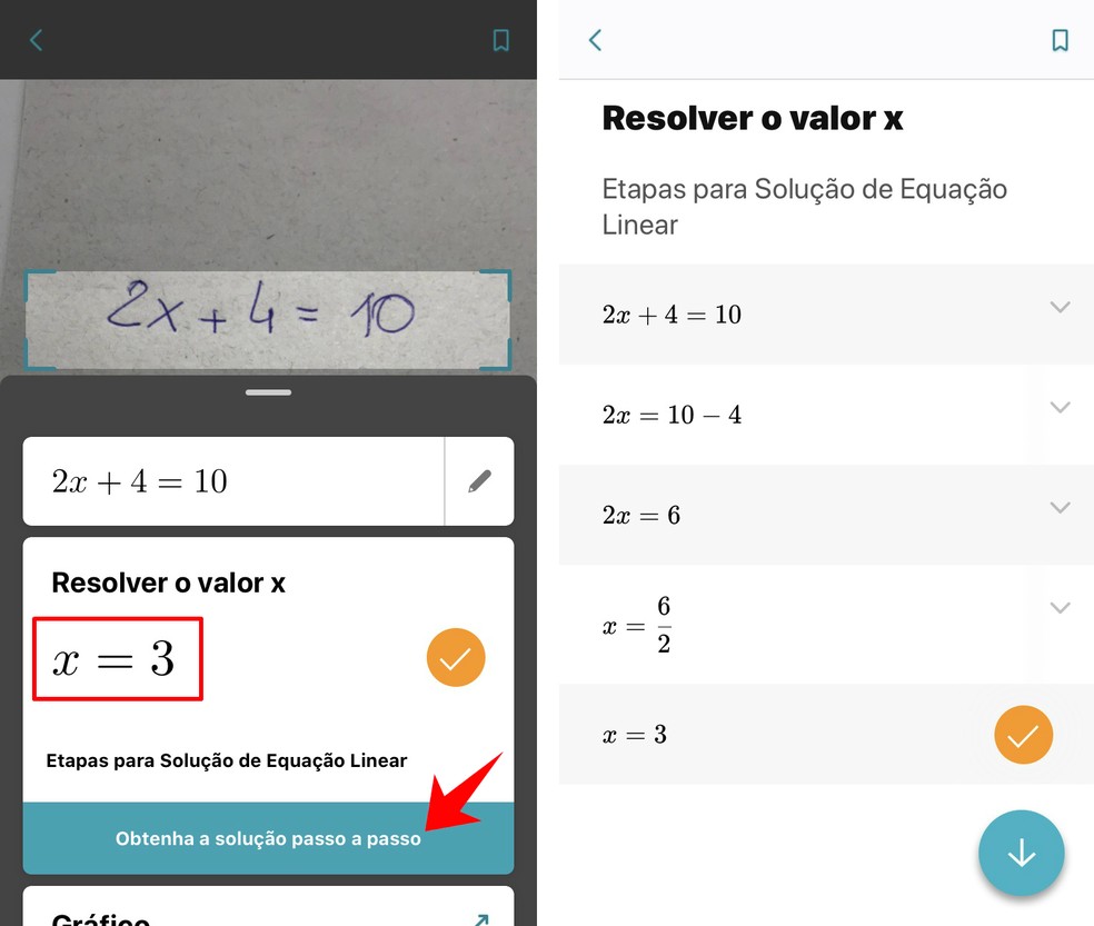 Microsoft Math Solver shows the result of the equation and the solution step by step Photo: Reproduo / Rodrigo Fernandes