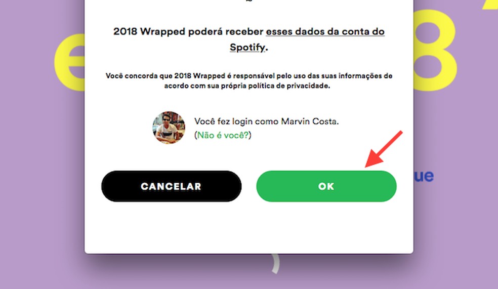 By accepting the terms of Spotify Wrapped 2018 and seeing your usage data on the streaming service during the year Photo: Reproduo / Marvin Costa