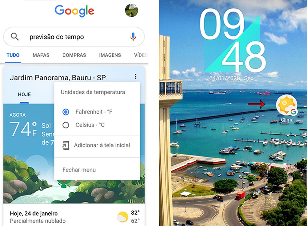 Create weather forecast shortcut with Google App Photo: Reproduo / Marcela Franco