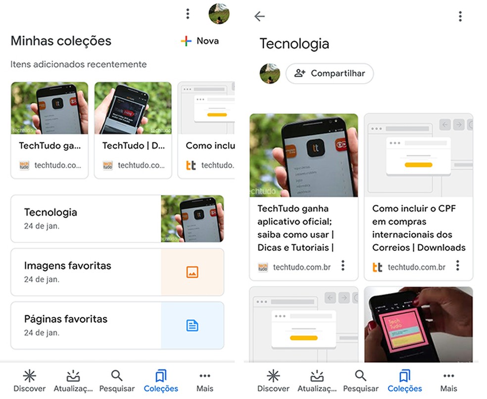 Create collections on topics of interest to you with the Google App Photo: Reproduo / Marcela Franco