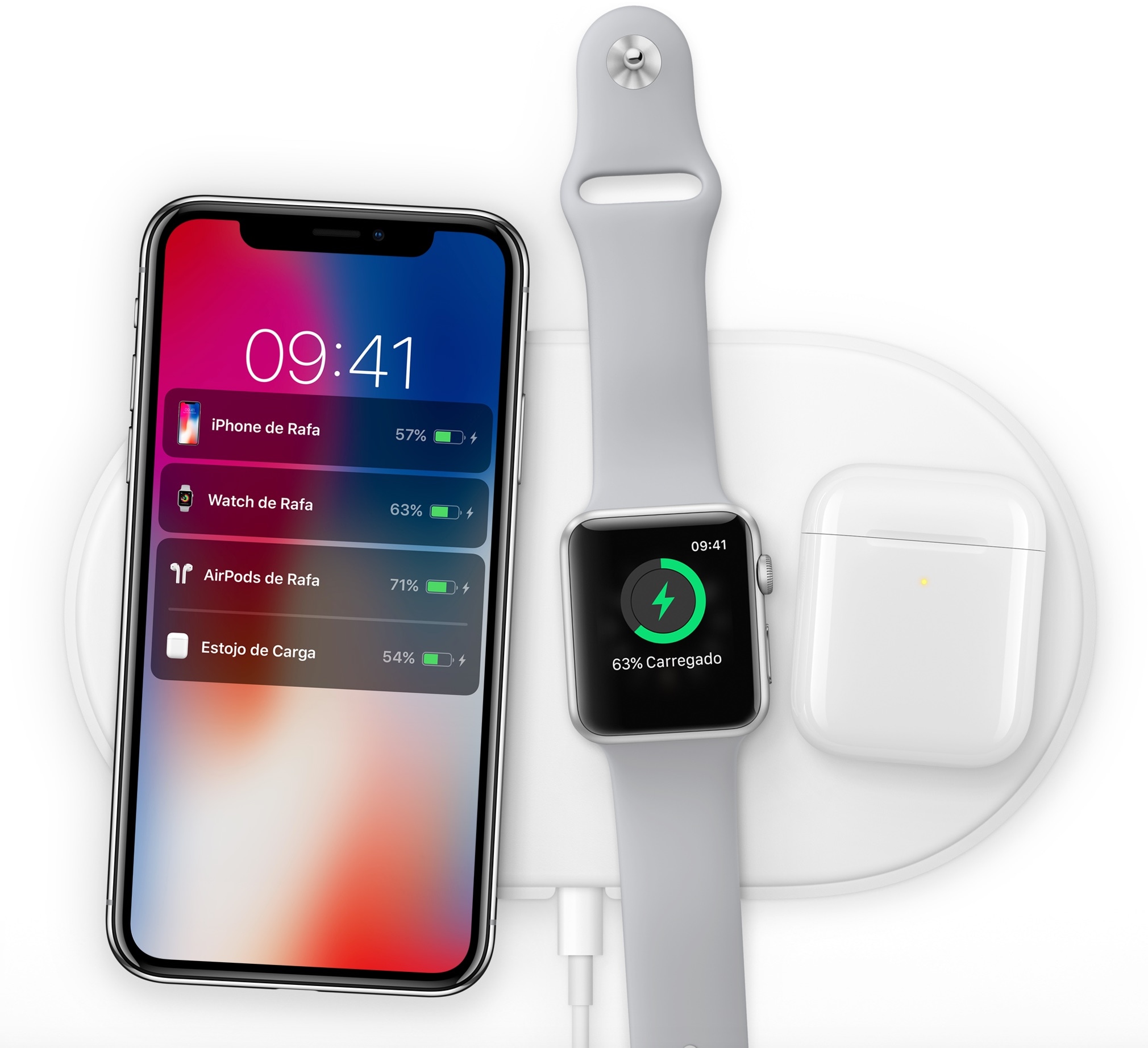AirPower charging base with iPhone X Plus, Apple Watch Series 3 and AirPods