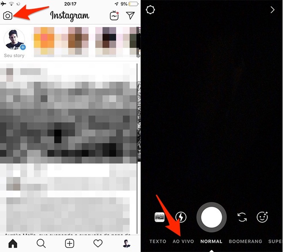 When accessing the Instagram live video tool Photo: Reproduo / Marvin Costa