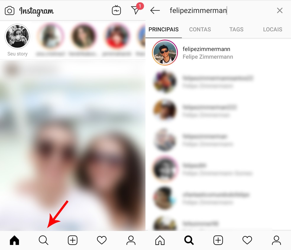 Look for user @felipezimmermann in the search to find games filter on Instagram Photo: Reproduo / Ana Letcia Loubak