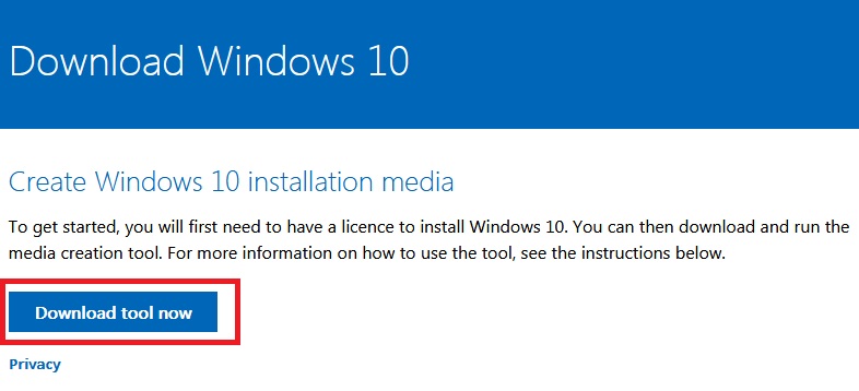 On the Microsoft website it is possible to reset the tool to install windows 10