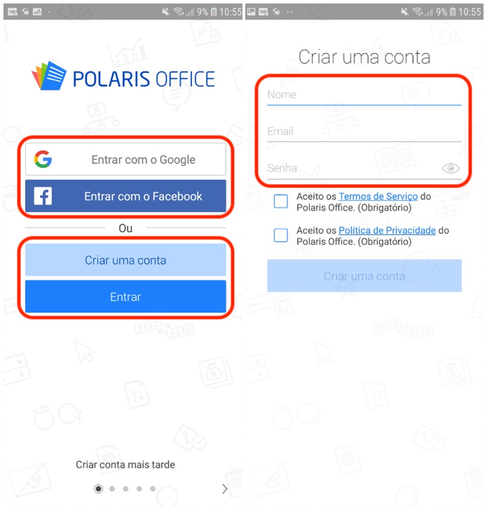 Polaris Office can be accessed with Facebook or Google credentials Photo: Reproduo / Daniel Dutra