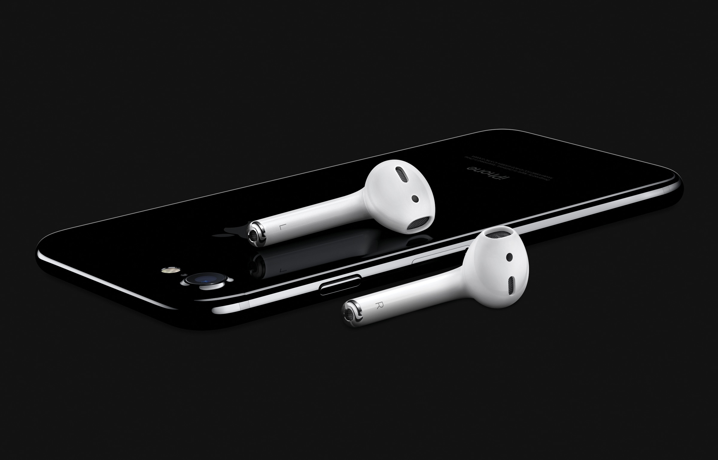 AirPods on top of iPhone 7 jet black