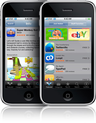 iTunes App Store on an iPhone 3G