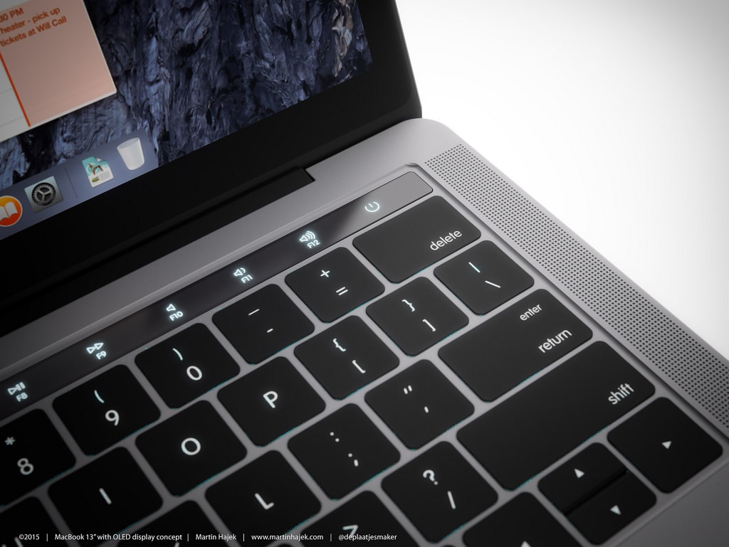 OLED screen mockup above keyboard of new MacBook Pro