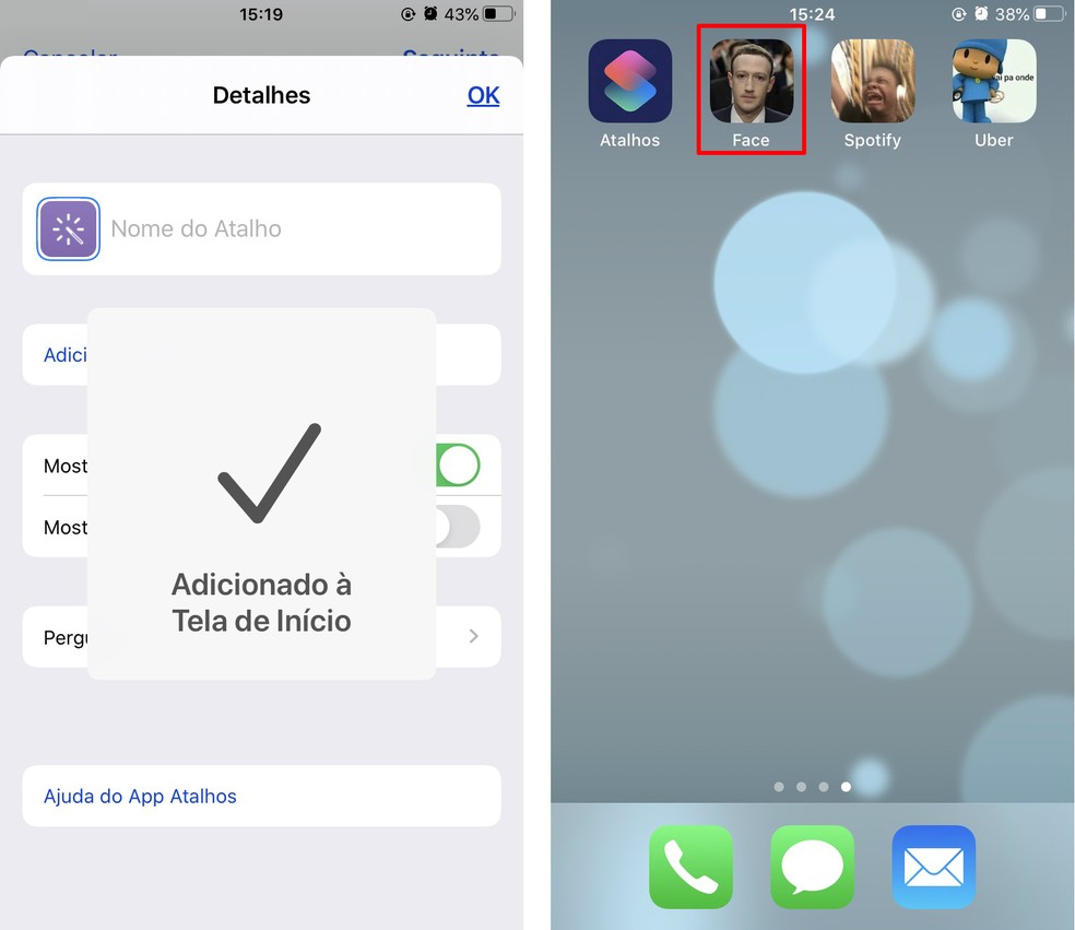   It is possible to create shortcuts with personalized icons from all applications Photo: Reproduo / Rodrigo Fernandes
