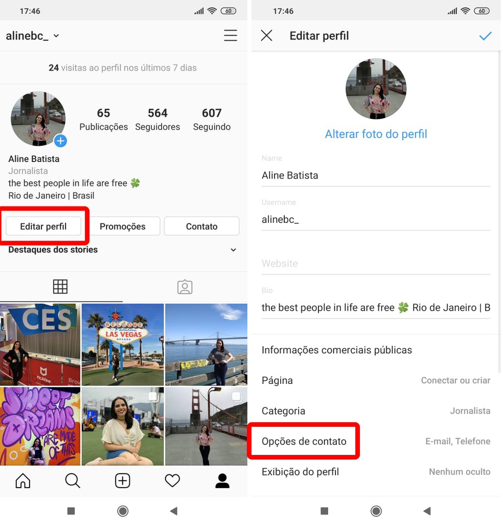 Edit the contact options on your Instagram profile Photo: Reproduo / Aline Batista