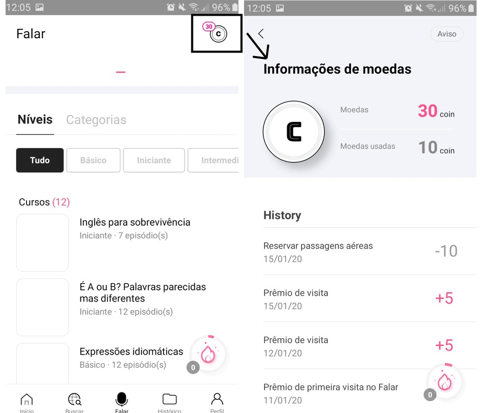 To buy the courses, the user must have virtual currencies offered by the application itself. They cannot be purchased, nor have real value Photo: Reproduo / Graziela Silva