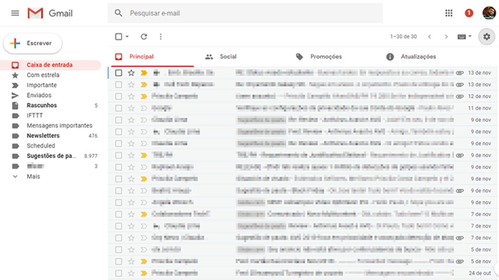 Mudana leaves Gmail with a similar look to the old verse Photo: Reproduo / Paulo Alves