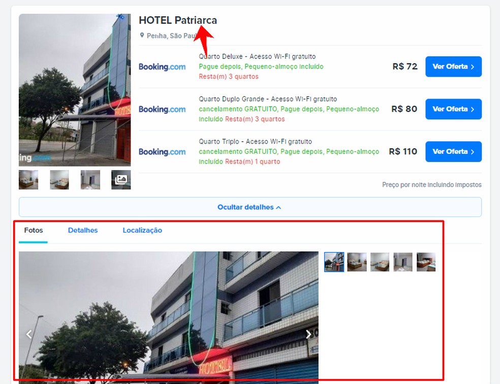 FindHotel shows accommodation details Photo: Reproduo / Rodrigo Fernandes