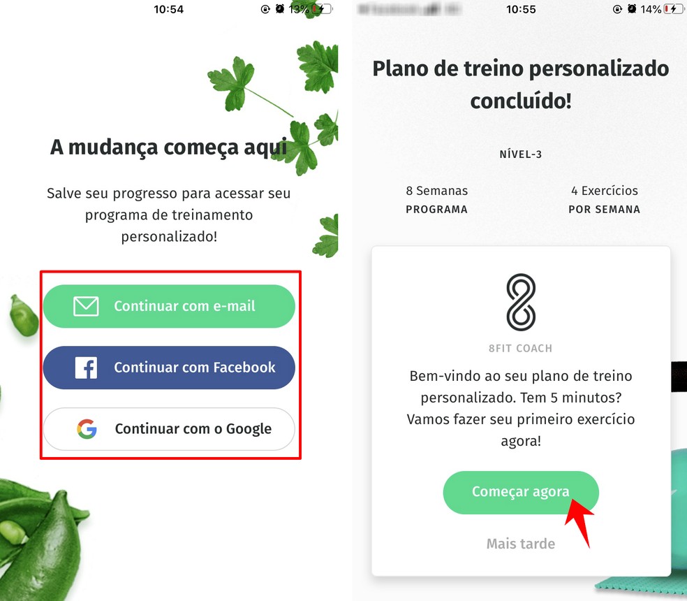 Login to 8fit can be done with email, Facebook or Google Photo: Reproduo / Rodrigo Fernandes