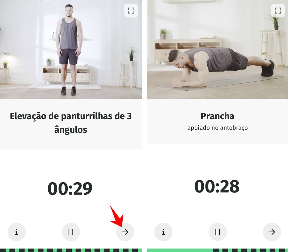 Workouts from the 8fit app show videos of teachers reproducing the movement for the user to repeat Photo: Reproduo / Rodrigo Fernandes