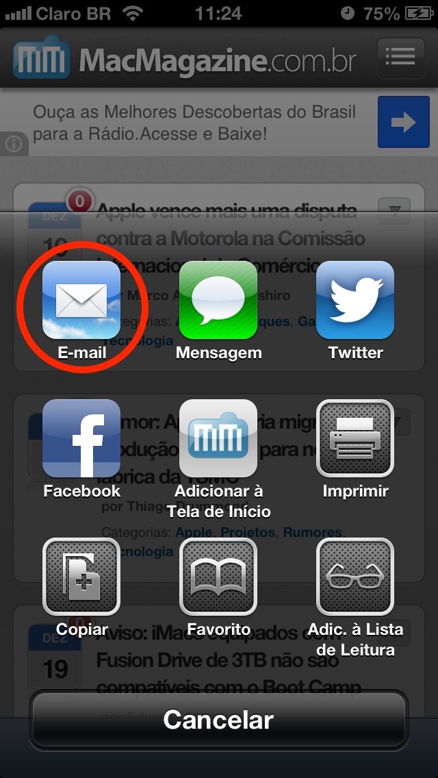 Sending a page via Mail (iOS)